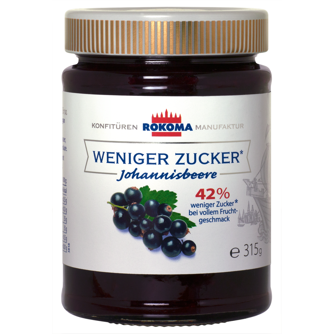 Rokoma Schwarze Johannisbeer-Fruchtaufstrich - 42% weniger Zucker 6x315g